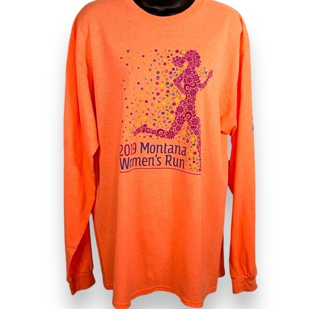 LARGE ORANGE MONTANA WOMENS RUN LONG SLEEVE SHIRT COTTON CASUAL FLORAL